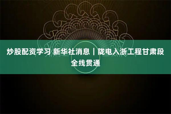 炒股配资学习 新华社消息｜陇电入浙工程甘肃段全线贯通